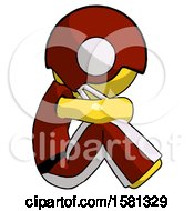 Poster, Art Print Of Yellow Football Player Man Sitting With Head Down Facing Sideways Right