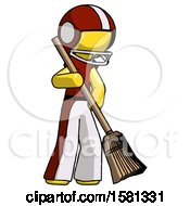 Poster, Art Print Of Yellow Football Player Man Sweeping Area With Broom
