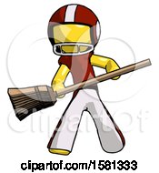 Yellow Football Player Man Broom Fighter Defense Pose