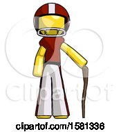 Poster, Art Print Of Yellow Football Player Man Standing With Hiking Stick