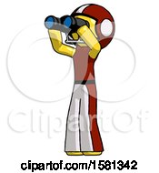 Poster, Art Print Of Yellow Football Player Man Looking Through Binoculars To The Left