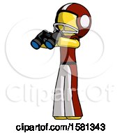 Poster, Art Print Of Yellow Football Player Man Holding Binoculars Ready To Look Left