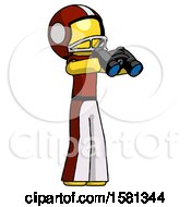 Poster, Art Print Of Yellow Football Player Man Holding Binoculars Ready To Look Right