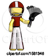 Poster, Art Print Of Yellow Football Player Man Holding Feather Duster Facing Forward