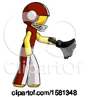 Poster, Art Print Of Yellow Football Player Man Dusting With Feather Duster Downwards