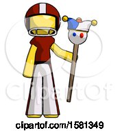 Poster, Art Print Of Yellow Football Player Man Holding Jester Staff