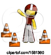 Poster, Art Print Of Yellow Football Player Man Standing By Traffic Cones Waving
