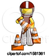 Poster, Art Print Of Yellow Football Player Man Holding A Traffic Cone