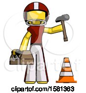 Poster, Art Print Of Yellow Football Player Man Under Construction Concept Traffic Cone And Tools