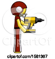 Poster, Art Print Of Yellow Football Player Man Using Drill Drilling Something On Right Side