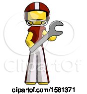 Poster, Art Print Of Yellow Football Player Man Holding Large Wrench With Both Hands