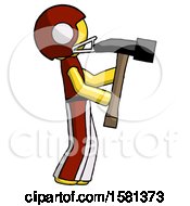 Poster, Art Print Of Yellow Football Player Man Hammering Something On The Right