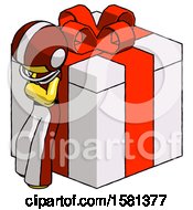 Poster, Art Print Of Yellow Football Player Man Leaning On Gift With Red Bow Angle View