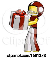 Poster, Art Print Of Yellow Football Player Man Presenting A Present With Large Red Bow On It
