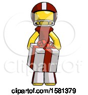 Poster, Art Print Of Yellow Football Player Man Gifting Present With Large Bow Front View