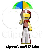 Poster, Art Print Of Yellow Football Player Man Holding Umbrella Rainbow Colored