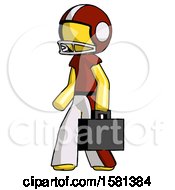 Yellow Football Player Man Walking With Briefcase To The Left