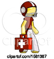 Poster, Art Print Of Yellow Football Player Man Walking With Medical Aid Briefcase To Right