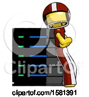 Poster, Art Print Of Yellow Football Player Man Resting Against Server Rack Viewed At Angle