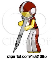 Poster, Art Print Of Yellow Football Player Man Cutting With Large Scalpel