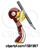 Yellow Football Player Man Stabbing Or Cutting With Scalpel