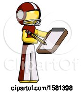 Poster, Art Print Of Yellow Football Player Man Using Clipboard And Pencil