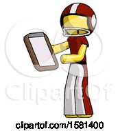 Poster, Art Print Of Yellow Football Player Man Reviewing Stuff On Clipboard