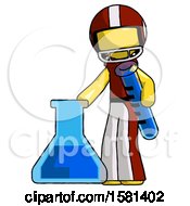 Poster, Art Print Of Yellow Football Player Man Holding Test Tube Beside Beaker Or Flask