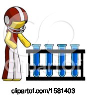 Poster, Art Print Of Yellow Football Player Man Using Test Tubes Or Vials On Rack
