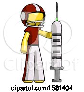 Yellow Football Player Man Holding Large Syringe