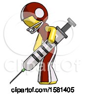 Poster, Art Print Of Yellow Football Player Man Using Syringe Giving Injection