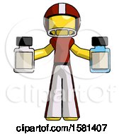 Poster, Art Print Of Yellow Football Player Man Holding Two Medicine Bottles
