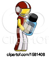 Yellow Football Player Man Holding Glass Medicine Bottle