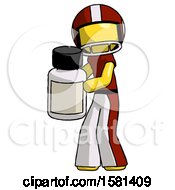 Poster, Art Print Of Yellow Football Player Man Holding White Medicine Bottle