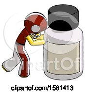 Poster, Art Print Of Yellow Football Player Man Pushing Large Medicine Bottle