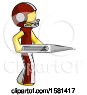 Yellow Football Player Man Walking With Large Thermometer