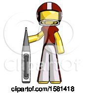 Poster, Art Print Of Yellow Football Player Man Standing With Large Thermometer