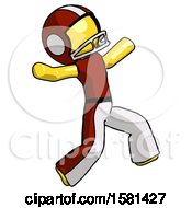 Poster, Art Print Of Yellow Football Player Man Running Away In Hysterical Panic Direction Right