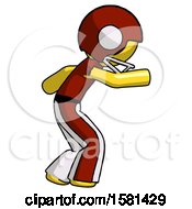 Poster, Art Print Of Yellow Football Player Man Sneaking While Reaching For Something