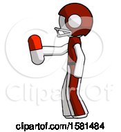 Poster, Art Print Of White Football Player Man Holding Red Pill Walking To Left