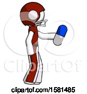 Poster, Art Print Of White Football Player Man Holding Blue Pill Walking To Right