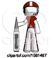 White Football Player Man Standing With Large Thermometer