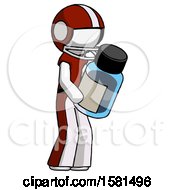 White Football Player Man Holding Glass Medicine Bottle