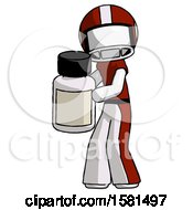 Poster, Art Print Of White Football Player Man Holding White Medicine Bottle