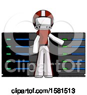 Poster, Art Print Of White Football Player Man With Server Racks In Front Of Two Networked Systems