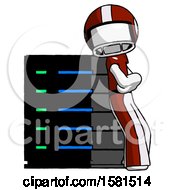 Poster, Art Print Of White Football Player Man Resting Against Server Rack Viewed At Angle