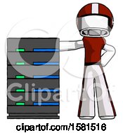 Poster, Art Print Of White Football Player Man With Server Rack Leaning Confidently Against It