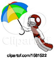 Poster, Art Print Of White Football Player Man Flying With Rainbow Colored Umbrella