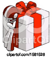 Poster, Art Print Of White Football Player Man Leaning On Gift With Red Bow Angle View