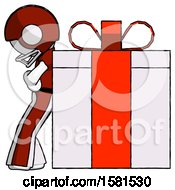 Poster, Art Print Of White Football Player Man Gift Concept - Leaning Against Large Present